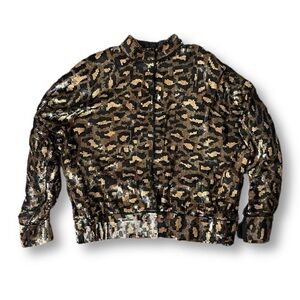𝅺VINTAGE Fully Sequined Leopard Print Bomber Jacket
